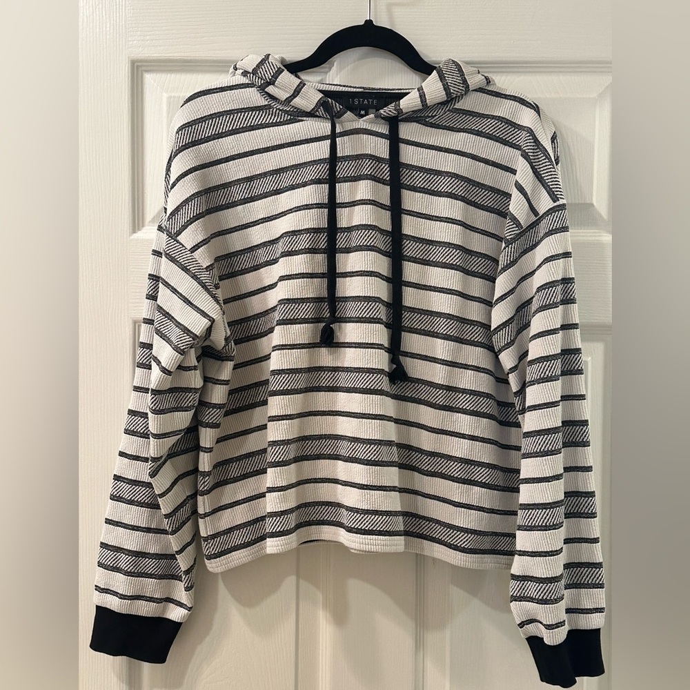 1.State Jacquard Knit Striped Hooded Pullover